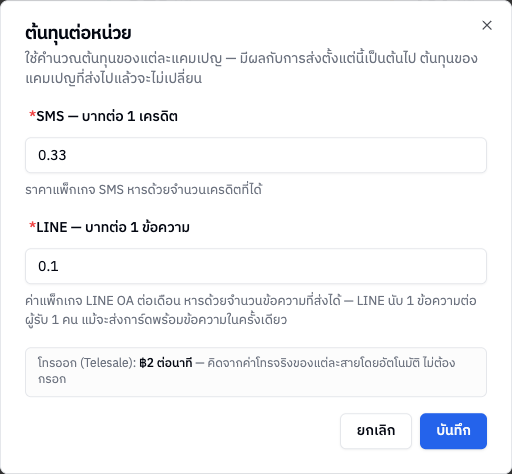 หน้าต่างต้นทุนต่อหน่วย