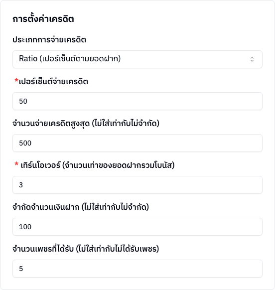 การ์ดการตั้งค่าเครดิต
