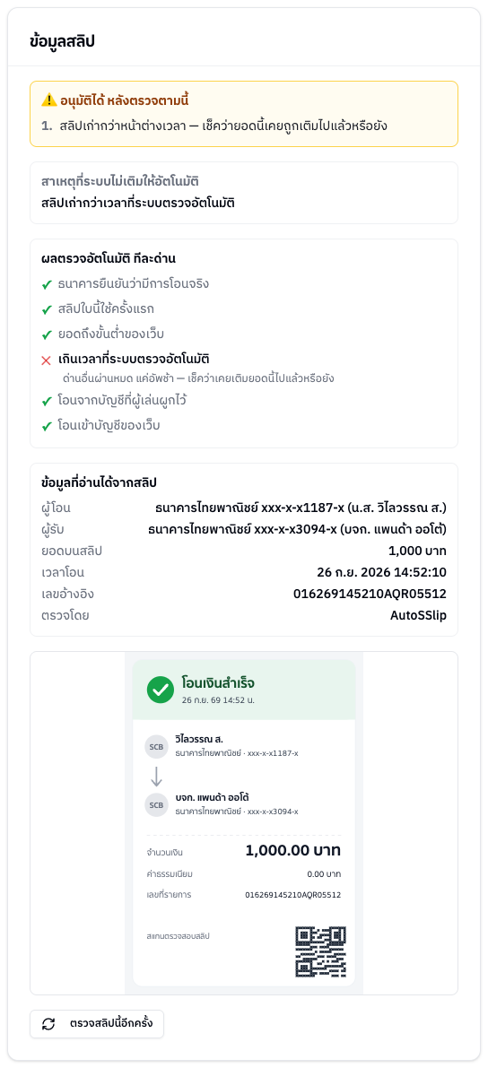 การ์ดข้อมูลสลิป