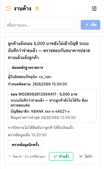แผงงานค้างพร้อมหลักฐานรายการ