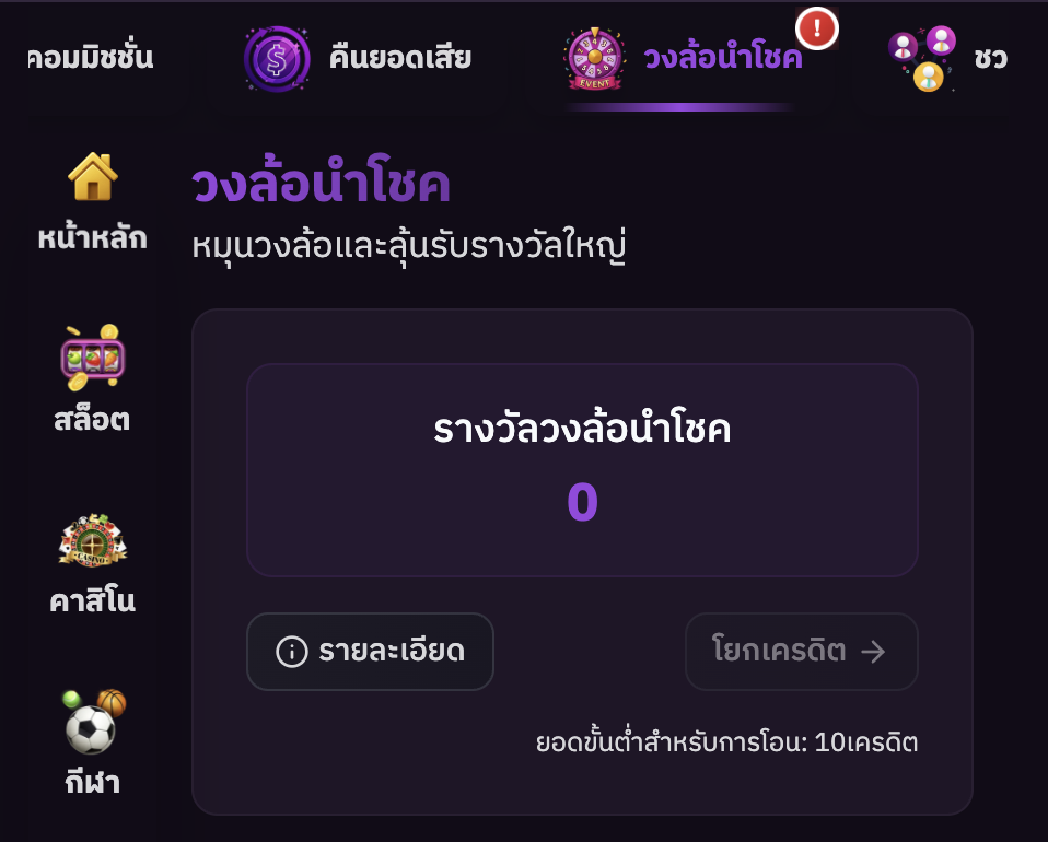 กระเป๋าวงล้อและปุ่มโยกเครดิต