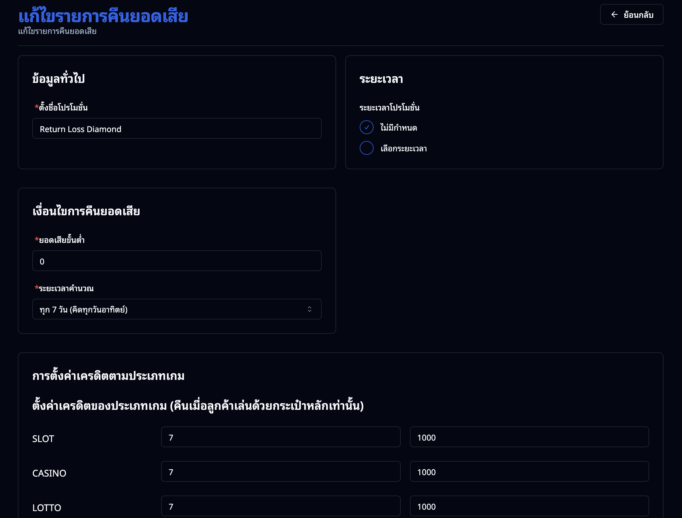 หน้าสร้าง/แก้ไขกิจกรรมคืนยอดเสีย
